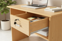 Bureau d'écriture Essence Factory WT301 couleur hêtre, mobilier scolaire, tiroir étudiant, démontable, surface PU, panneaux de particules 15mm et MDF