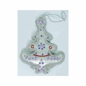Adorno Navideño Colgante en Forma de Árbol con Bordado Zari Plateado Hecho a Mano, Color Gris, Ideal para Decoración de Fiestas de Cumpleaños, Mejores Precios - Product Image 1