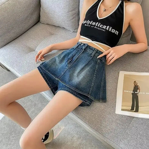 Minifalda Vaquera de Cintura Alta para Mujer, Estilo Desgastado, Creativo, con Bordes Deshilachados, Prenda de Moda Femenina de Marca - Product Image 3