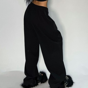 Pantalones de chándal de estilo callejero informales Vintage de Hip Hop, pantalones largos con cordón de pierna ancha holgados de algodón puro para mujer, ropa Premium - Product Image 4