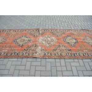 พรมตุรกีวินเทจเป็นมิตรกับสิ่งแวดล้อมกองกลางสีส้มสีฟ้าการออกแบบปะติดปะต่อกัน4.2 x 12.1ft แบนสานขนสัตว์ยางหนุนหลังห้องรับประทานอาหาร - Product Image 3