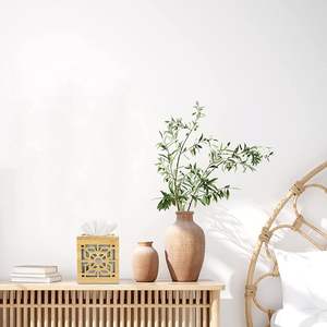 Caja de pañuelos de bambú hecha a mano, soporte de pañuelos de madera decorativo cuadrado, diseño recortado para escritorio de oficina, mesita de noche, tocador, café - Product Image 6