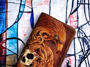 Portefeuille court unisexe en cuir véritable de luxe, sculpté en forme de crâne d'aigle, avec fermeture éclair vintage, blocage RFID, imperméable, fait à la main, pour argent liquide et passeport - Product Image 2