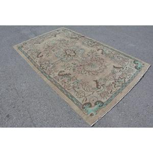 Turkish <b>Wool</b> Rug 5.5x9.2 ft (167x281 Cm) Eco-Friendly <b>Brown</b> Patchwork Latex Backing Vintage Rug - Product Image 2