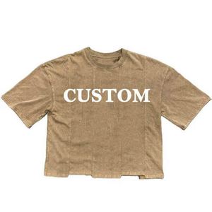 Camiseta recortada cuadrada de algodón con lavado ácido gráfico Vintage de gran tamaño con dobladillo cóncavo de alta calidad 250 GSM - Product Image 4