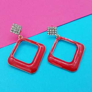 Kriaa ต่างหูระย้าและหยดน้ำ1314120D ชุบทองไข่มุกเหม่ยนาคาริสีแดงออสเตรียและเพชรสำหรับงานแต่งงานงานปาร์ตี้ - Product Image 1