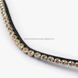 Banda para cejas de caballo de cuero negro o marrón personalizada de todas las formas con piedras de cristales redondos banda para cejas Mega Bling extremo de bucle ajustable - Product Image 1