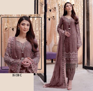 Nueva Organza paquistaní bordada con traje de trabajo manual pesado con Stanton Pent con dupatta de impresión digital para la venta en línea - Product Image 4