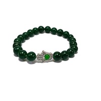 Homme et femme Jade vert Hamsa breloque main pierre perles rondes Bracelet fabricant pierres Style bijoux de mode cadeau énergétique