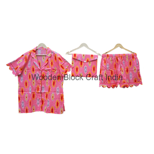 Elegante pijama indio hecho a mano de algodón nuevo Kangura conjunto bloque de mano impreso Vintage ropa de noche corta para mujeres para otoño - Product Image 1