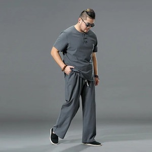 Ropa de talla grande para hombre de calidad superior, chándal grande, traje de lino, camisa con sobrepeso, conjunto informal elástico de 2 piezas para hombre - Product Image 4