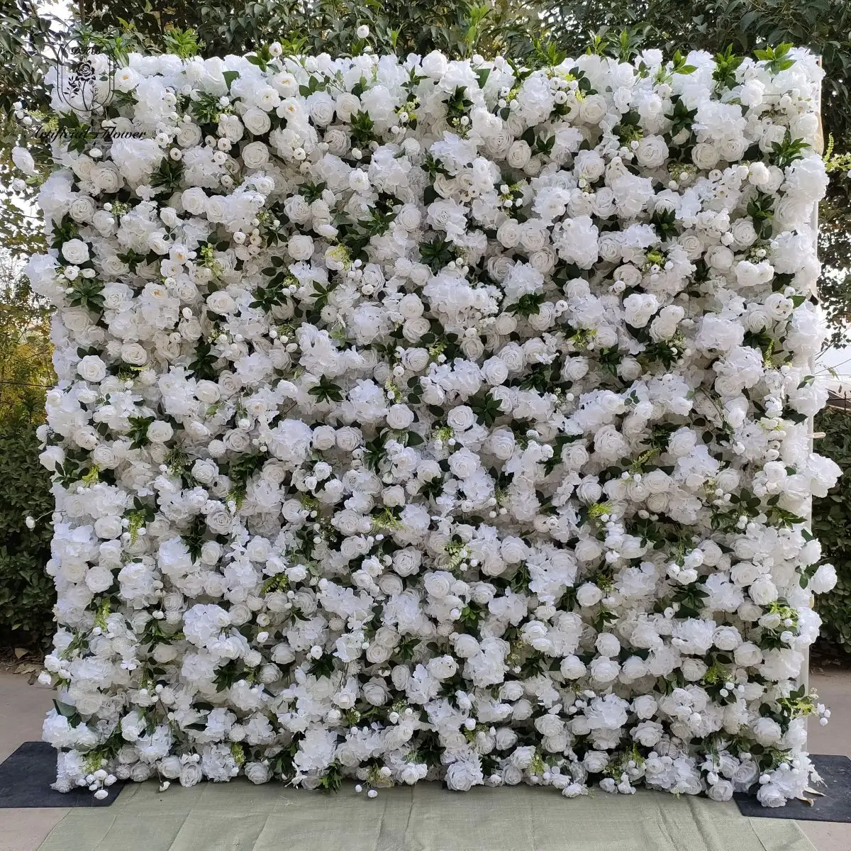 Décoration de scène de mariage fleur mur fond tissu enroulé fleur mur toile de fond fond mur flux artificiel