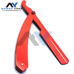Portacuchillas de Barbero de Acero Inoxidable con Recubrimiento en Polvo Rojo Brillante - Cuchilla Turca de Borde Recto Plegable para Barberos - Product Image 6