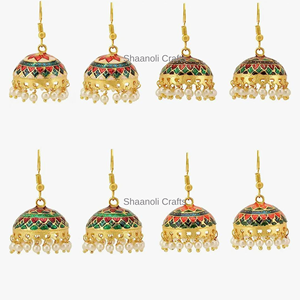 Meenakari laiton Jhumki lustre boucles d'oreilles fait à la main traditionnel émail Jhumka pour les femmes élégant Style indien bijoux en laiton - Product Image 2