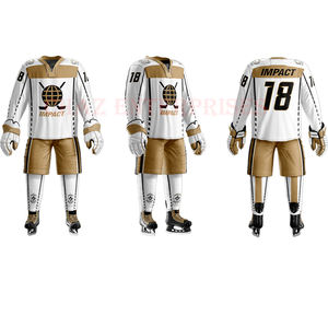 Maillots de hockey sur glace pour jeunes uniformes personnalisés sublimés avec col lacé professionnel de haute qualité Ensemble de vêtements d'équipe respirants - Product Image 3