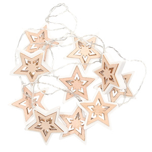 1,35 m. Ghirlanda di stelle a LED in legno alimentata a batteria (GSC 204600025) - Product Image 1