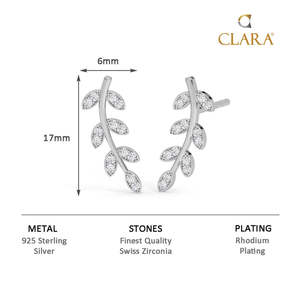 ต่างหูแบบหนีบ CLARA 925 เงินแท้รูปใบไม้ ดีไซน์ทันสมัย ชุบทอง 14K/18K ต่างหูห่วงประดับเพชรซิคอน มุก และเพชรแท้ให้เลือก - Product Image 6