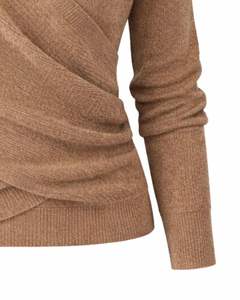 Women Camel <b>Brown</b> Wrap Style Knit Sweater <b>Long</b> <b>Sleeve</b> V Neck Soft Casual Winter <b>Top</b> Elegant Ladies Fashion Pullover Daily Wear - Product Image 6
