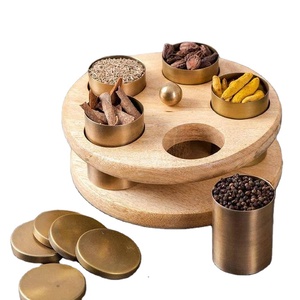 Caja de especias de madera redonda de 3L hecha a mano, tapa de Acacia, logotipo personalizable para almacenamiento de condimentos, uso en la cocina para cualquier ocasión sostenible - Product Image 1