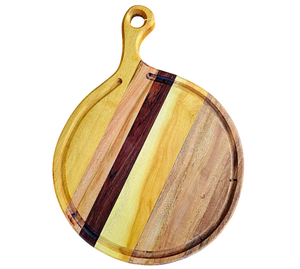 Tabla de Cortar de Madera con Acabado Natural, con Mango y Ranura para Jugos, para Uso en Cocina y Restaurante - Product Image 1