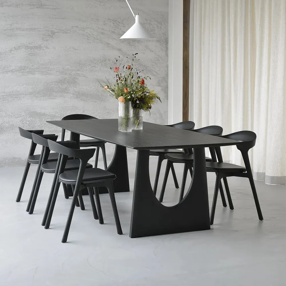 Kerajinan Tangan elegan Modern ruang makan furnitur hitam Padat kayu ek Set meja makan untuk 8