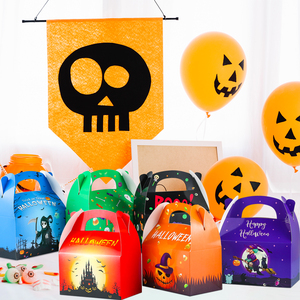 Cajas Autoarmables para Dulces de Halloween con Asa, Diseño de Dibujos Animados Impresos en Cuatro Colores, Laminación Brillante, Cartón Rectangular, Regalo Artesanal - Product Image 5