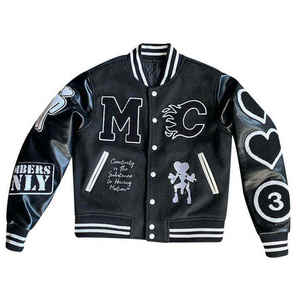 Blouson aviateur hiver personnalisé OEM blouson vintage unisexe université Letterman veste chenille brodé/manche en cuir - Product Image 6