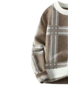 White Brown Patchwork Checkered Knitted Winter Sweater Warm Soft Casual Pullover Stylish Cozy Fashion Wear For <b>Men</b> - Product Image 2
