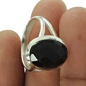 แหวนเงินแท้925อัญมณีโอนิกซ์สีดำธรรมชาติแหวนรูปไข่ทำด้วยมือโบฮีเมียนเครื่องประดับขายส่ง - Product Image 5