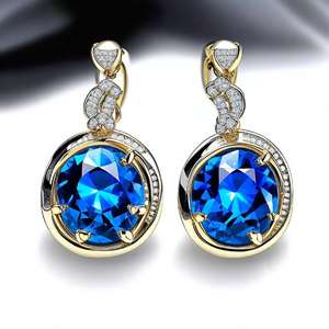 Boucles d'oreilles pendantes bleues éblouissantes pour femmes élégantes pour fiançailles de mariage ou bijoux de mode de fête - Product Image 3