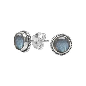 Elegant Gold-Plated Labradorite <b>Stud</b> Earrings Handcrafted Daily Wear Sterling <b>Silver</b> Gemstone Jewelry Rope Edge Design Perfect - Product Image 2