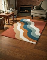 Tapis en laine fait main, design rétro abstrait sculptural, tapis ondulé funky pour la maison, salon, chambre, bureau, couloir
