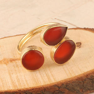 Unisex 18k Gold Plated Adjustable Punk <b>Ring</b> Double Layer Natural Carnelian Gemstone Band Front <b>Open</b> Stacking <b>Ring</b> for Christian - Product Image 3