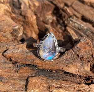 Handmade Rainbow Moonstone Ring 925 Sterling <b>Silver</b> Gemstone Jewelry For Women Natural Stone Gift - Product Image 4