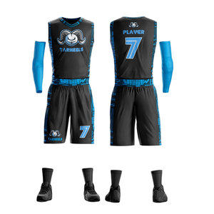 Ensemble d'uniformes de basketball personnalisables par sublimation, respirant, grande taille, maillot et short d'équipe en couleurs personnalisées - Product Image 1