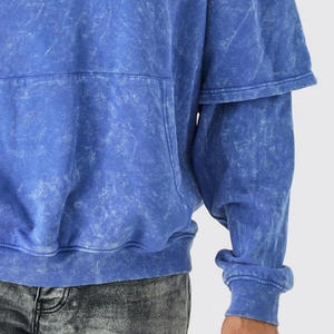 Custom Oversized Faux Layer Acid <b>Wash</b> Embroidered Hoodie Men's Hoodies Cotton Blended Custom Design Latest Fashion Factory Price - Product Image 2