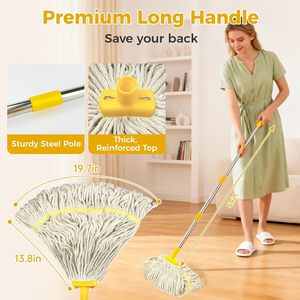 Commercial String <b>Mop</b> for Floor Cleaning Heavy Duty Industrial Wet Cotton <b>Mop</b> Long Handle Self-Wringer Customized Colors - Product Image 5
