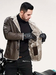 Veste en cuir véritable pour homme, style urbain, avec fermeture éclair frontale, col montant, coupe ajustée, décontractée, pour l'hiver, vente en gros - Product Image 6