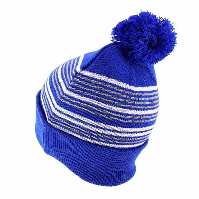 Light Weight Beanies Hats Blue and White Color Striped Design 100%Cotton Knitted Winter Warm Solid Color Letter jacquard beanie
