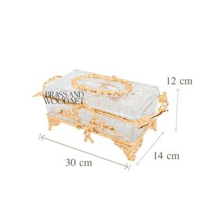 Boîte à mouchoirs couronne royale or en laiton massif cristal décor fait à la main - Product Image 6