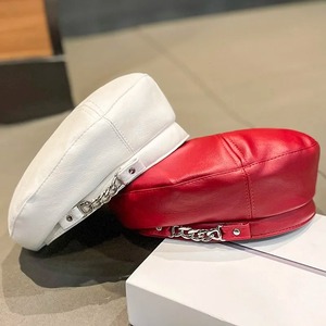 Punk Vintage béret chapeau artiste français Style chaud hiver bonnet casquette couleur unie élégant dames casquettes en cuir pour tenues décontractées - Product Image 2