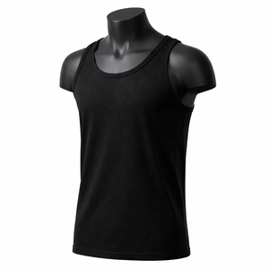Débardeur sans manches en tricot uni noir pour homme, style décontracté, débardeur côtelé marron, chemise sans manches à col rond, tricot uni - Product Image 1