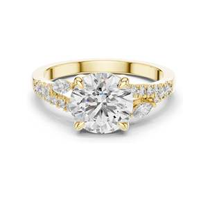 2.27 CT Round Brilliant Lab Diamond <b>Ring</b> for Women Leaf Accent Pav Band VVSVS EF CVD 18KT, 14KT, 10KT Gold & 925 <b>Silver</b> - Product Image 2