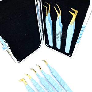 แหนบต่อขนตาสแตนเลสแบบมืออาชีพจากญี่ปุ่นด้ามจับสีฟ้าอ่อนด้ามจับที่สมบูรณ์แบบปลายทองออกแบบได้ตามต้องการ - Product Image 4