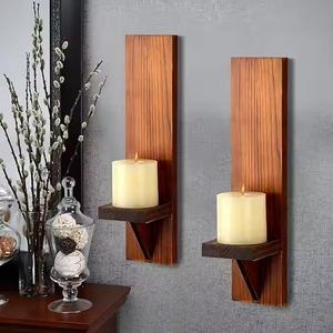 Set Of 2 Brown Wooden <strong>Wall</strong> Mounted Candle <strong>Holders</strong> Polished Craft Deco Elegant Wood <strong>Wall</strong> Hanging For Home Decor - Product Image 4