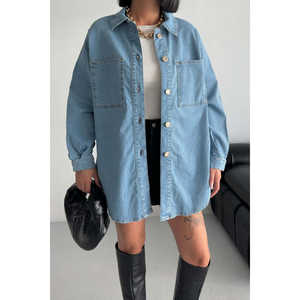 เสื้อเชิ้ตเดนิมโอเวอร์ไซส์สำหรับผู้หญิง - Product Image 6
