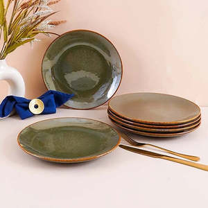 ชุดจานอาหารค่ำสไตล์วาบิซาบิสีเขียวแบบชนบท ลายทรอปิคอลปรับแต่งได้ ขนาด 10.5 นิ้ว สำหรับใช้ในบ้าน ร้านอาหาร และงานปาร์ตี้ - Product Image 1