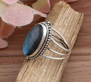 Anillo de labradorita hecho a mano en plata de ley 925 Vintage Boho declaración joyería anillo de piedras preciosas naturales para mujer - Product Image 1