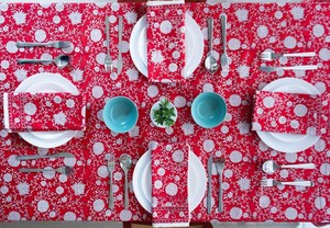 Handmade Modern Indian 100% Cotton <b>Tablecloth</b> Customizable <b>Square</b> 6 Seater 60x90'' Customized Color Floral Block Print Design Mi - Product Image 3