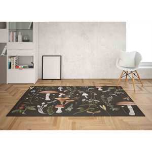 Alfombra con Diseño de Hongos: Decoración Botánica Negra, Alfombra para Mascotas, Alfombra Delgada No Tejida - Product Image 3